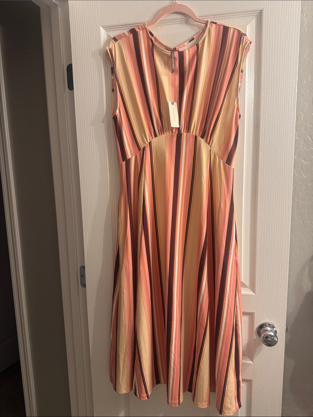 Anthropologie Striped Midi Dress in Peach, Coral & Cream